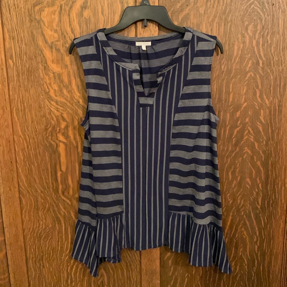 Ava James asymmetrical striped sleeveless blouse XL